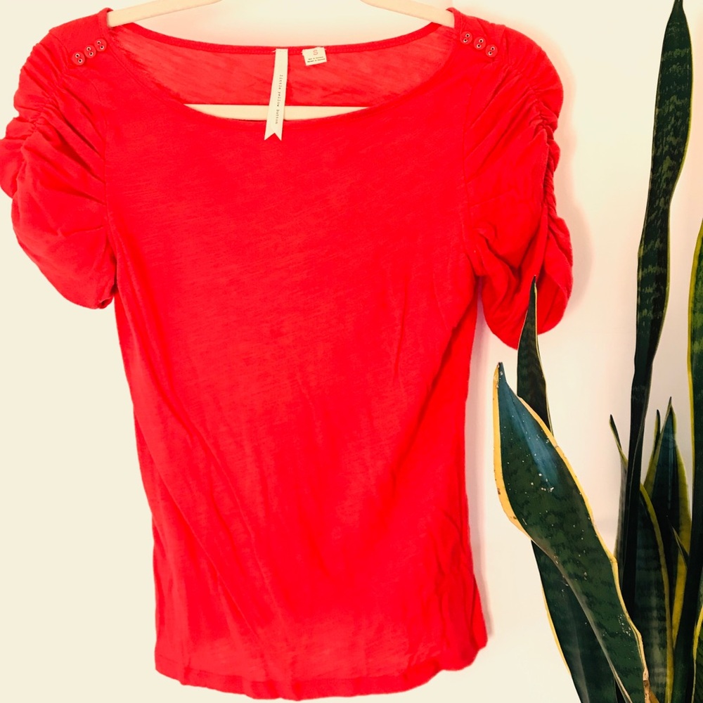 Anthropologie Bright Orange Button Sleeve Tee